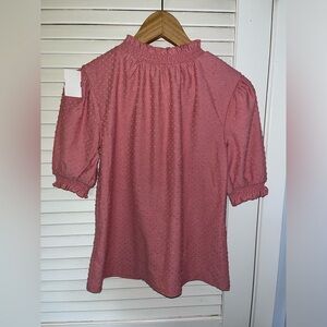 J Crew Pink Puff Polka Dot Textured Blouse